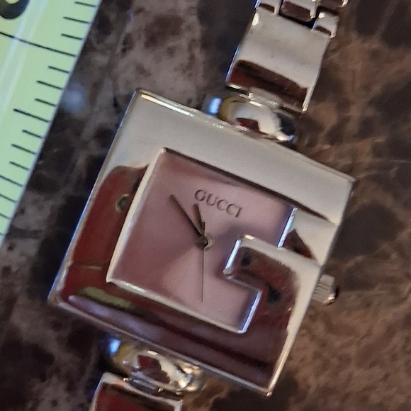 Gucci Pink and Silver G-Shaped Watch
